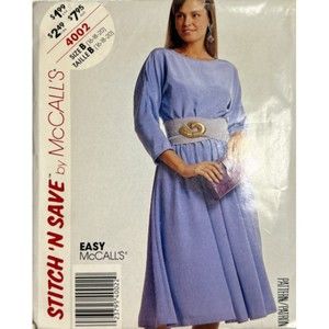 Vintage ©1988 Stitch n' Save 4002 Misses' Dress 16-18–20
